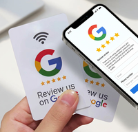 Carte de visite professionnelle Google NFC sans contact en PVC avec puce 13,56 MHz, étanche, support personnalisé pour avis sur les réseaux sociaux