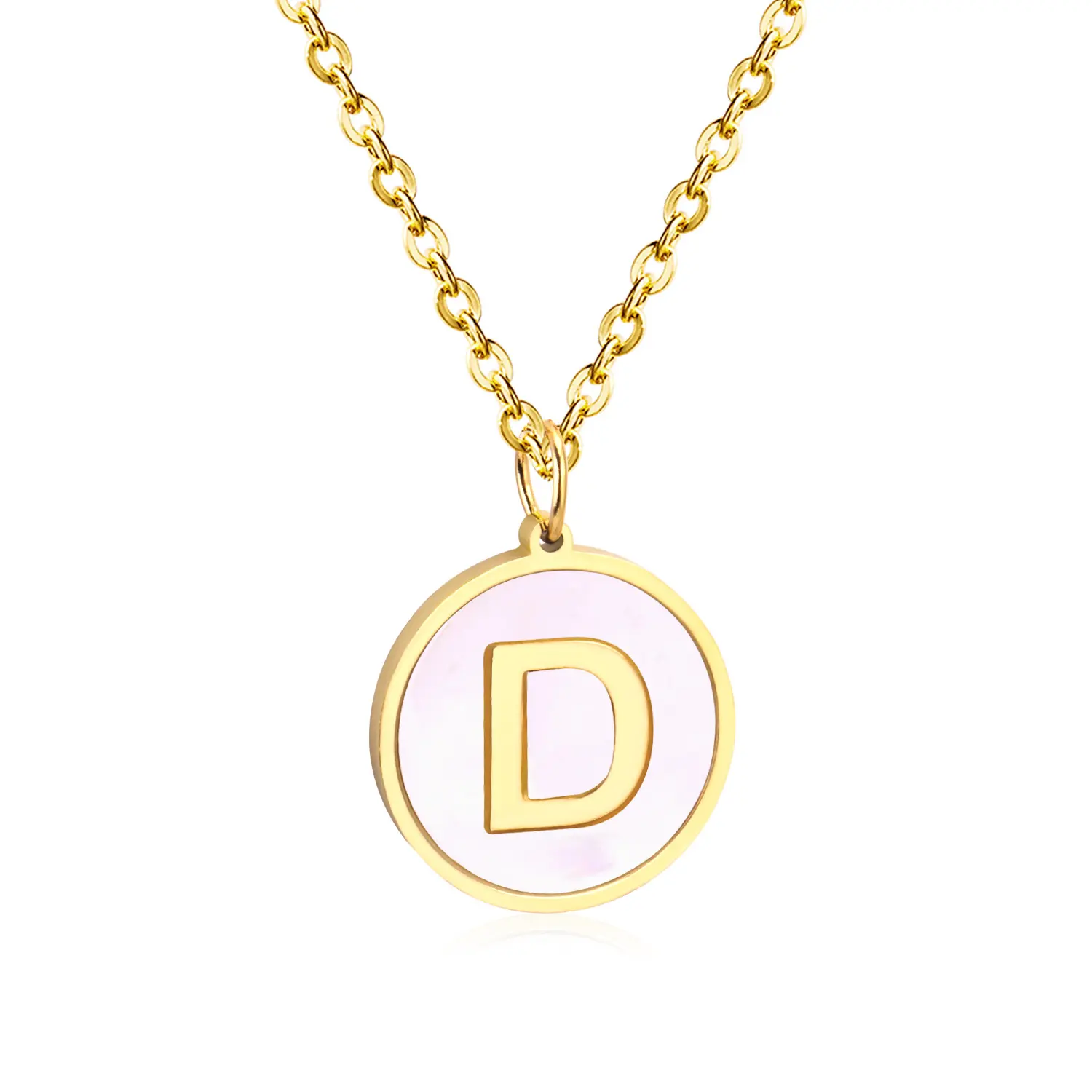 Wholesale Custom Stainless Steel Long Chain Necklace Jewelry Personalized 18k Gold Plated Shell Letter D Pendant Necklace