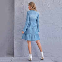 Robe en jean taille Empire, col en v, manches longues évasées, ligne a, longueur genou, devant ouvert, automne 2022