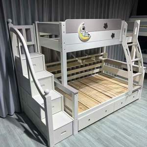 2025 Новая современная Минималистичная Детская кровать в мультяшном стиле, двухъярусная кровать из массива дерева с лестницей, настраиваемая функция хранения - Product Image 5