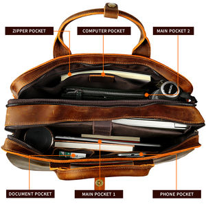 ヴィンテージ クレイジーホースレザー クロスボディ ラップトップバッグ メンズ ビジネス 本革 オフィス ハンドバッグ ブリーフケース 弁護士 ワークバッグ - Product Image 3