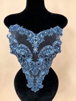 Applique de corsage en dentelle 3D bleu clair ornée de strass et de perles de luxe, personnalisée par l'usine Ocstrade, pour la décoration de robes de bal et de mariée