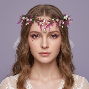 Diadèmes rétro en strass violets, feuilles, perles fraîches à double couche, accessoires pour <span class=keywords><strong>cheveux</strong></span>, fleurs, <span class=keywords><strong>couronne</strong></span> de <span class=keywords><strong>cheveux</strong></span> élégante - Product Image 2