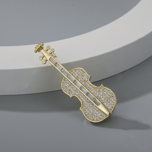 Fashion Violin Brooch Zinc Alloy Micro Insert Unisex Gift Accessory - Product Image 1