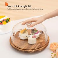Support à gâteau rotatif en bois d'acacia de 11,8 pouces avec couvercle en acrylique incassable - Présentoir pour mariage et fête