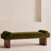 Banco largo minimalista italiano de lujo ligero, de madera, para el pie de cama, entrada, para cambiar zapatos, para sala de estar, sofá de diseño, sillón de terciopelo suave