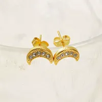 Mini-boucles d'oreilles clous en forme de croissant de lune incrustées de zircon scintillant, en acier inoxydable plaqué or 18 carats, hypoallergéniques, tendance