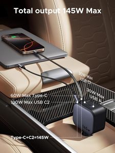 شاحن سيارة <span class=keywords><strong>UGREEN</strong></span> 145 واط قابل للسحب بمنفذ USB-C، شحن سريع 3 في 1 (3C 1A)، محول ولاعة سجائر من النوع C للآيفون - Product Image 2
