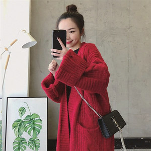 Venta <span class=keywords><strong>al</strong></span> <span class=keywords><strong>por</strong></span> <span class=keywords><strong>mayor</strong></span> tendencia moda coreana invierno grueso de gran tamaño holgado frente abierto cárdigans de palangre de punto suéter largo abrigo para <span class=keywords><strong>mujer</strong></span> - Product Image 2