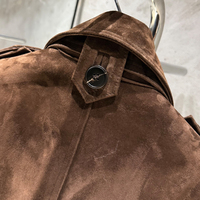 Veste vintage pour femme en véritable peau de mouton, double boutonnage, en cuir véritable, avec ceinture ajustable, coupe ajustée, pour l'automne
