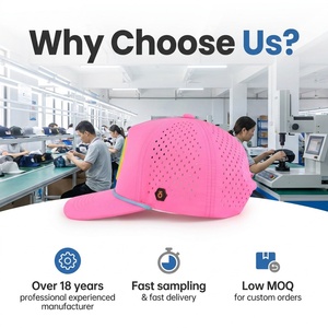 Casquette de baseball personnalisée 5 panneaux en polyester imperméable avec trous découpés au laser, casquette de sport perforée pour le golf, design avec corde et logo patch - Product Image 6
