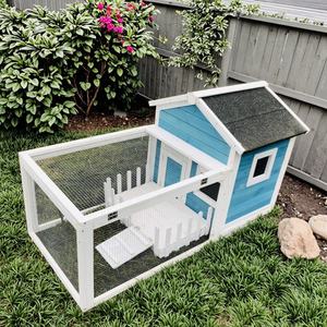 SHUNDA SDR025 Conejera <span class=keywords><strong>de</strong></span> madera para exteriores, casa <span class=keywords><strong>de</strong></span> cría <span class=keywords><strong>de</strong></span> conejos, casa <span class=keywords><strong>de</strong></span> mascotas Pequeña Azul a la moda, jaula para conejos, rampa incluida, bandeja extraíble - Product Image 2