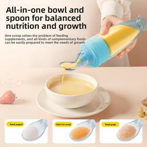 Biberon de <span class=keywords><strong>céréales</strong></span> pour bébé 150 ml avec cuillère souple en silicone, biberon à presser pour jus, cuillère pour aliments complémentaires, ventouse en silicone - Product Image 3