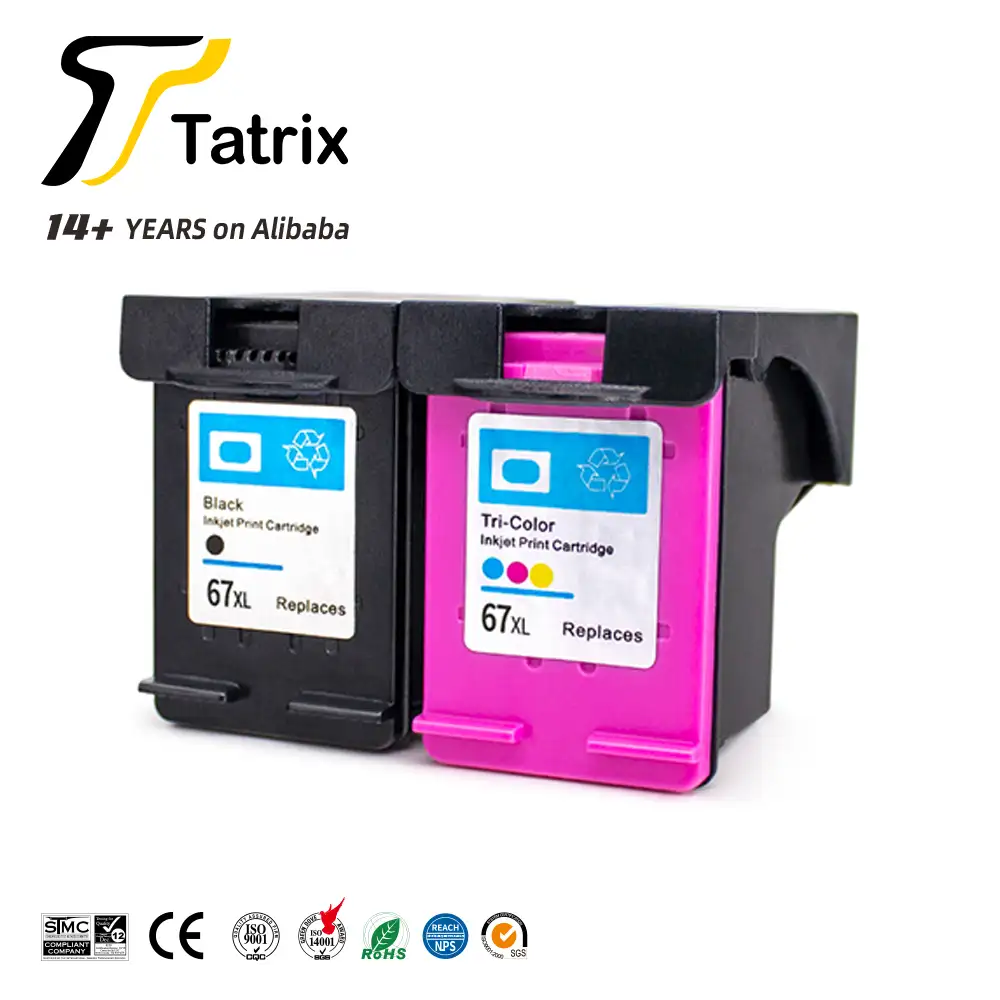 Tatrix 67 XL 67XL Premium Kartrid Tinta Inkjet Warna Remanufaktur untuk HP ENVY Pro Seri 6400, Pencetak Deskjet 1200 Dll. 67XL