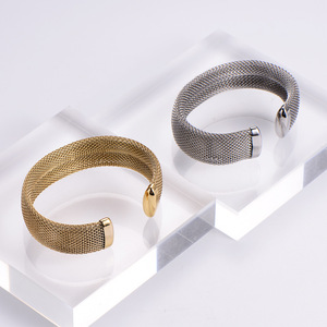 Women's Stainless Steel Wide Cuff Bracelet with Mesh Design Waterproof Fashion <b>Bangles</b> Jewelry - Product Image 2