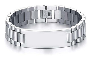 18K PVD Gold Plated Stainless Steel Blank Engravable Link Bar Bracelet <b>for</b> <b>Men</b> | Fiber Laser Engraving & Custom Words Available - Product Image 6