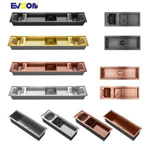 ชั้นวางจานทำด้วยมือทำจากสแตนเลสมีอ่างล้างจานแบบเดี่ยวทรงสี่เหลี่ยมในตัวพร้อมอุปกรณ์สำหรับห้องครัวแบบสองรู - Product Image 1