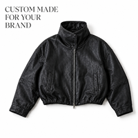 Blouson aviateur en cuir personnalisé pour homme, noir, coupe oversize, col montant, ourlet élastique, fabrication OEM, marque privée, style zippé, blouson bomber