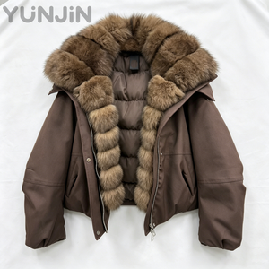 Nuova Moda 2026: Parka Invernale da Donna con Cappuccio <span class=keywords><strong>in</strong></span> Vera Pelliccia di <span class=keywords><strong>Volpe</strong></span>, Imbottito <span class=keywords><strong>in</strong></span> Piuma d'Oca Bianca, Caldo, Spesso, Oversize, Giacca Corta - Product Image 1