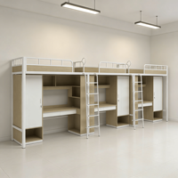 Lit superposé en métal pour 3 personnes, gain de place, avec bureau et rangement armoire, cadre de lit multifonctionnel pour dortoir, chambre et école