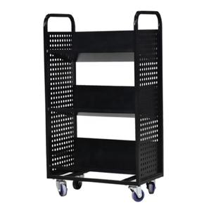 Chariot de <span class=keywords><strong>bibliothèque</strong></span> antique à 3 niveaux, design gris, sur roulettes, chariot mobile avec 3 étagères, meubles de <span class=keywords><strong>bibliothèque</strong></span> en forme de V, prix bas en stock - Product Image 2