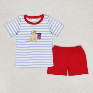 Baby Girls 4th Of July Dog Flag Sibling Rompers Clothing Sets - Product Image 3