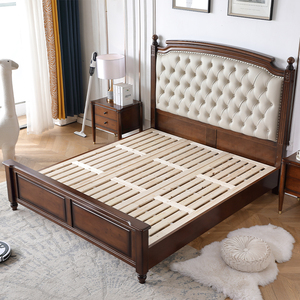 Lit moderne de style <span class=keywords><strong>français</strong></span> simple, 1,8 m, couleur noyer, style américain, luxe léger, rétro, capitonné en cuir, pour chambre principale - Product Image 5