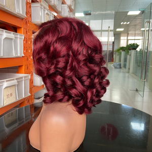 Perruques Courtes Bouclées Bourgogne en <span class=keywords><strong>Cheveux</strong></span> Humains, Lace Front Double Drawn 99J, <span class=keywords><strong>Cheveux</strong></span> Vierges Vietnamiens Bruts, Perruque Lace Closure Sans Colle - Product Image 3