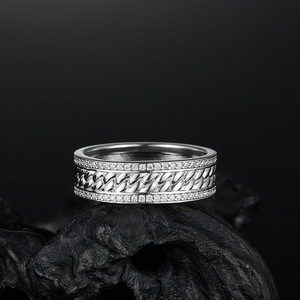 2026 High Popularity S925 Sterling Silver Twisted Rope Full Paved Moissanite Light Luxury Versatile <b>Couple</b> Wide Band Fixed <b>Ring</b> - Product Image 3