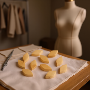 Perline ovali in legno Ilan 10x4,7x20 mm per abbigliamento, 12 pezzi - Product Image 3