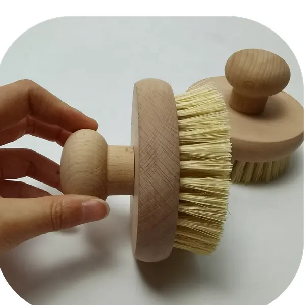 Escova esfoliante de madeira e sisal, removedor de cerdas naturais de madeira e banho redondo para remover a pele morta