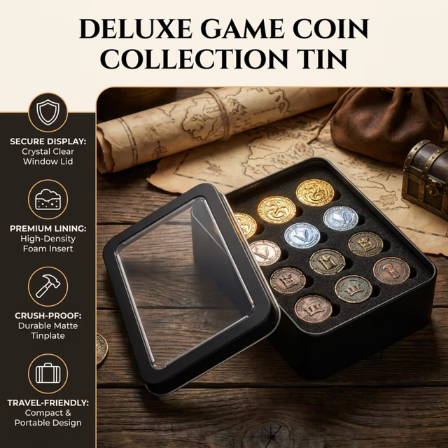 Wholesale Game Coin Collection Tin Box Portable Crush Proof Rectangular Tinplate Game Token Box With Window