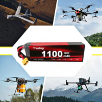بطارية طائرة بدون طيار TL 1100 مللي أمبير 3S 11.9 فولت عالية التفريغ، TL-1100-3S-11.9V بمعدل تفريغ عالي 10C، لطائرات الرش الصناعية بدون طيار VTOL