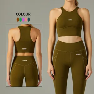 Custom Logo Workout Apparel Cropped Yoga Leggings Clothings Sets Yoga Top Women Gym Fitness Yoga Sets