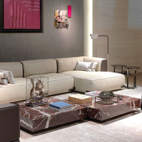 Table en marbre nordique, table cubique de luxe pour salon, Calacatta Violet, marbre, socle rectangulaire bas, table basse en marbre carrée