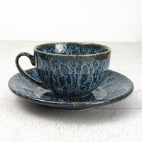 Ensemble tasse et soucoupe en céramique en gros, design rétro de luxe léger, glaçure à effet de four, 250 ml, pour thé de l'après-midi et latte