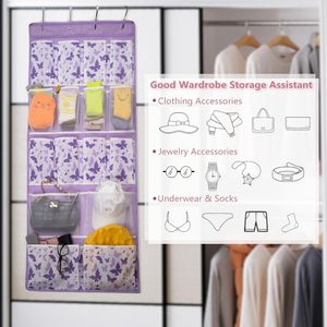 Organisateur de rangement suspendu au-dessus de la porte, 16 poches, motif papillon violet, tissu en nylon pour l'organisation des placards et des armoires - Product Image 5