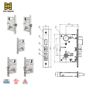 Serrure de porte coupe-feu <span class=keywords><strong>KEYMAN</strong></span>, homologuée 3H ANSI Grade 1, durable, à mortaise, pour passage de couloir, avec installation facile - Product Image 4