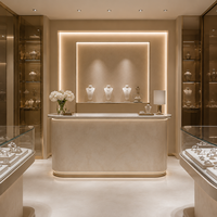 Vitrine en verre courbé sur mesure BRUTALIST avec éclairage LED pour bijouterie - Design intérieur écologique, durable, recyclable, solution complète pour l'aménagement de la boutique