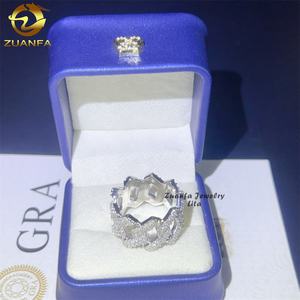 高品質ジュエリーファッションヒップホップ<span class=keywords><strong>2</strong></span>列キューバダイヤモンド925スターリングシルバーモアッサナイトリング - Product Image 3