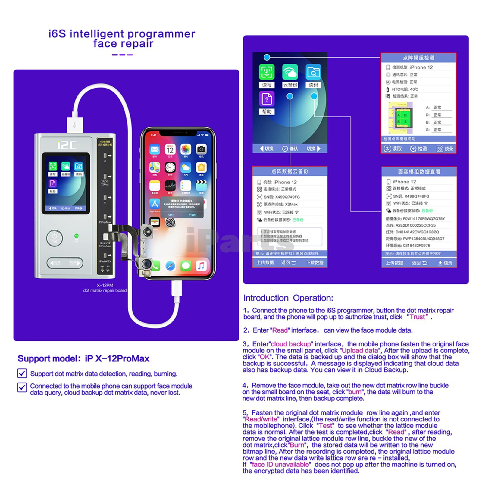 IParts I2C I6S Intelligent Programmer for iPhone 7-14 Pro Max True