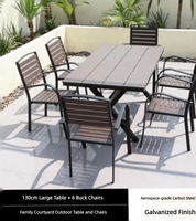Table à manger moderne avec structure en acier carbone, mobilier d'extérieur imperméable et durable pour jardins, cours et parcs