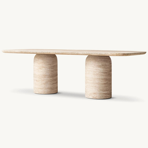 Kumusi <span class=keywords><strong>alta</strong></span> calidad piedra sólida Beige travertino bala Base <span class=keywords><strong>mesa</strong></span> de comedor para el hogar para restaurante o Hotel - Product Image 2