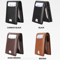 Dompet Kartu Tipis Serat Karbon Pria Mewah, Penjepit Uang Minimalis, Dompet Pintar Pendek Terbuka, Dilengkapi RFID Protector, Motif Garis Polyester