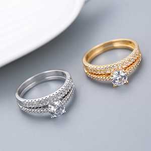 Alianças de Casamento Femininas Modernas em Latão com Zircônia, Banhadas a Ouro e Ouro 18K para Noivado, Casamento, Aniversário e Presente de Festa - Product Image 2