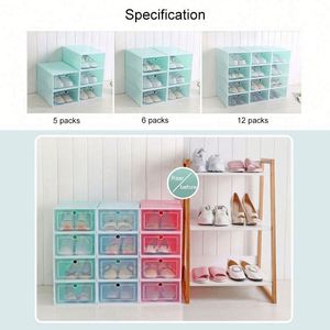 6pcs/Set Fold <b>Plastic</b> Shoes Case Thickened Transparent <b>Drawer</b> Case Shoe Boxes Stackable Box Shoe Organizer Shoebox Living Room - Product Image 5