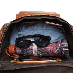 Crazy Horse Leather Travel <b>Backpack</b> 20 Inches Large Capacity Men's <b>Student</b> <b>Backpack</b> Solid Color Interior Zipper Pocket - Product Image 3