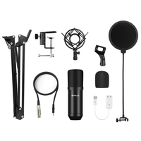 PULUZ Mikrofon Kondensor Studio Siaran Profesional Mikrofon Bernyanyi Kit dengan Lengan Gunting Suspensi Logam Shock Mount