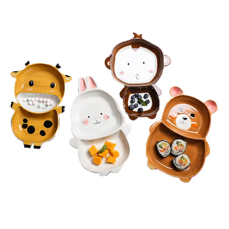 10" Custom Embossed 3D Animal Shape Ceramic Plates,Cartoon OEM Any Shape Design Cute Bear Monkey Rabbit Giraffe Dishes & Plates