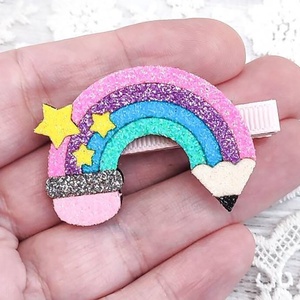 Nouveauté 2026 : Accessoires de fête en tissu pour enfants, incluant des pinces à cheveux barrettes mignonnes et colorées, motifs crayon, livre, terre, ABC, dessin animé, princesse et à clipser - Product Image 2